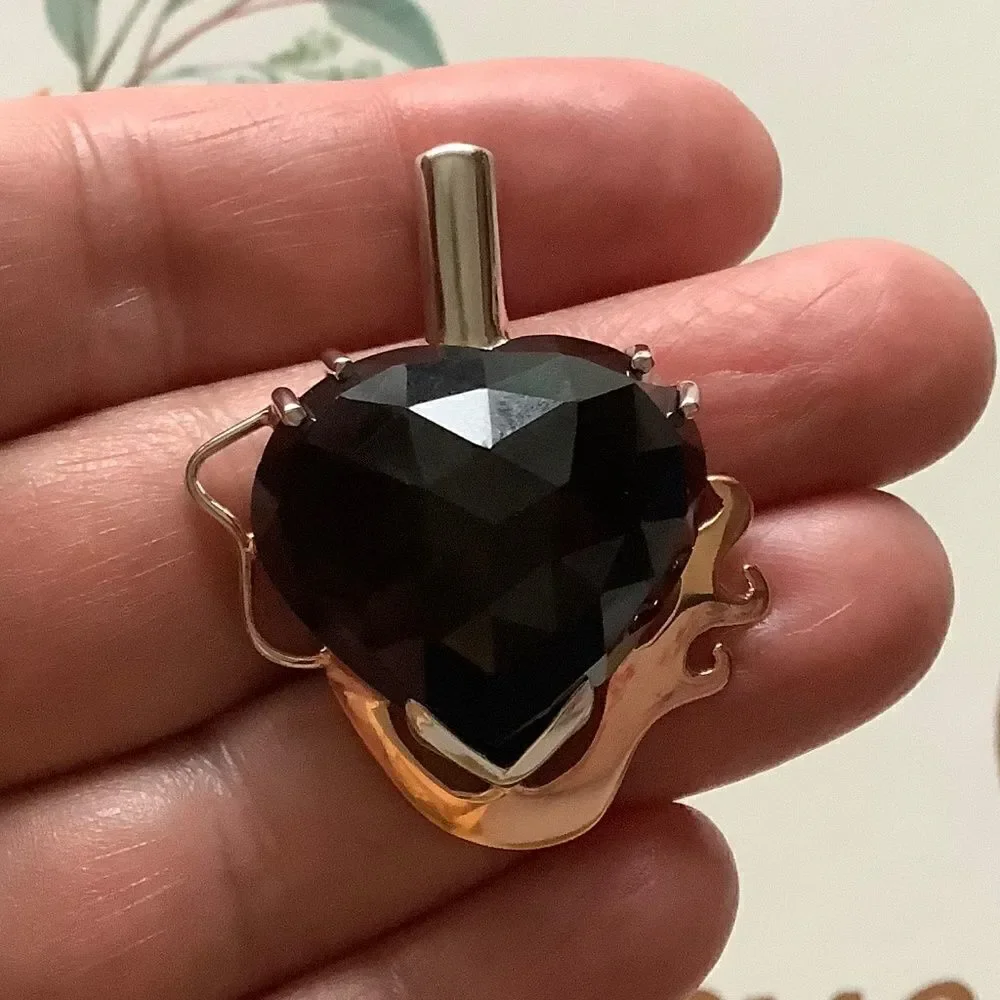 STERLING SILVER 925 GOLD PLATED DETAILS BLACK ONYX RARE HAND MADE LARGE PENDANT‌